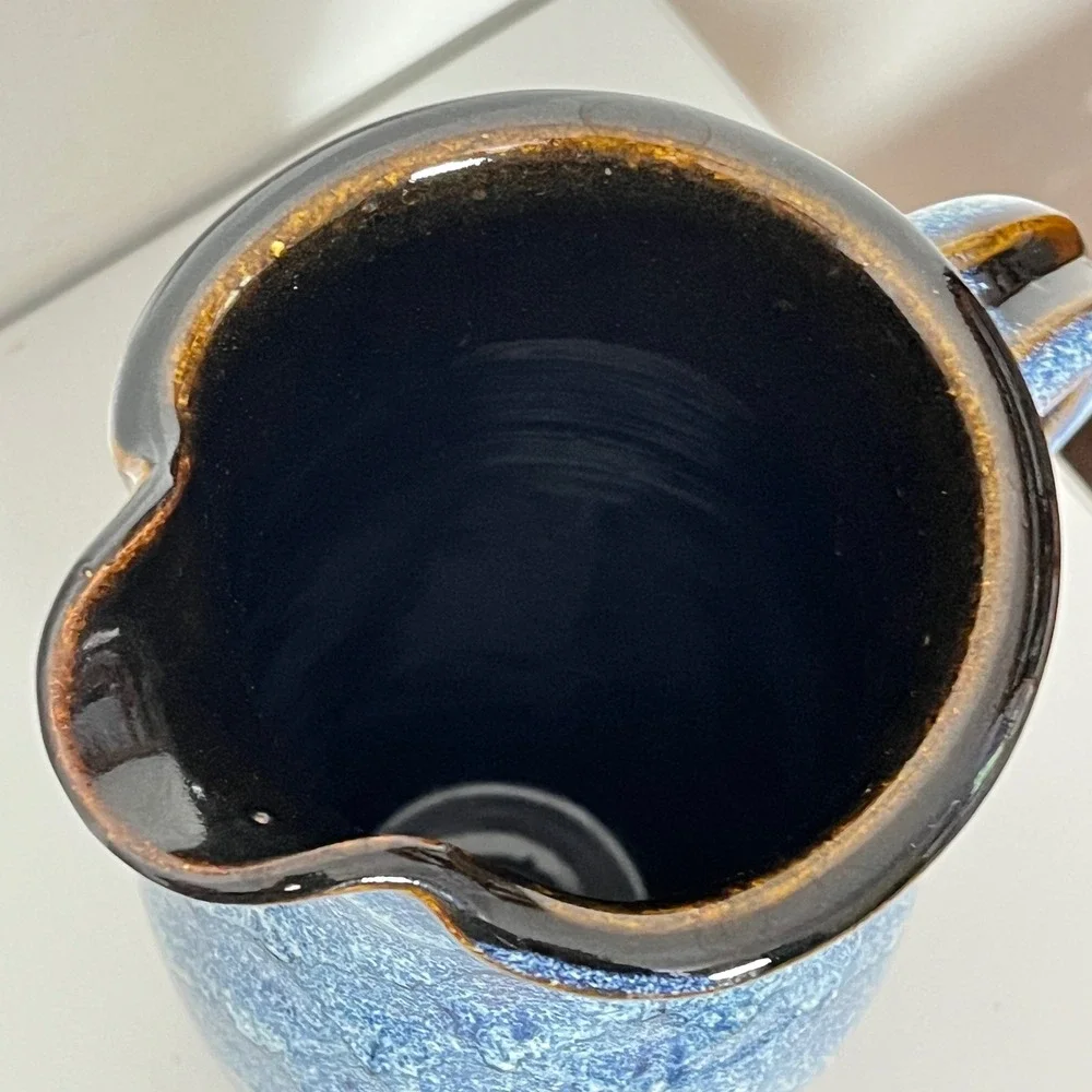 Tracy Dotson Pottery Pitcher  Blue Black Signed Studio Art Ceramic